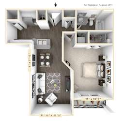 The Caymus - 1 BR 1 BA Floor Plan at Bella Vista Apartments, Indiana