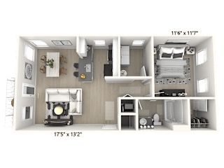 The Diplomat - 1 BR 1 BA Floor Plan at Alexandria of Carmel Apartments, Carmel, Indiana