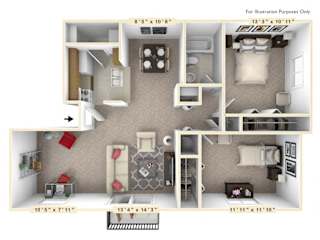 The Hawthorne - 2 BR 1 BA with Den Floor Plan at Autumn Woods Apartments, Miamisburg, OH