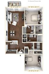 The Lancaster - 2 BR 2 BA Floor Plan at River Crossing Apartments, Missouri, 63303