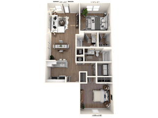 The Lancaster - 2 BR 2 BA Floor Plan at River Crossing Apartments, Missouri, 63303