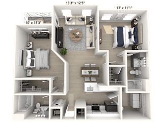 The Liberty - 2 BR 2 BA Floor Plan at Alexandria of Carmel Apartments, Carmel, IN