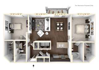 The Monterey - 2 BR 2 BA Floor Plan at Bella Vista Apartments, Fishers, Indiana