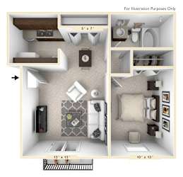 The Palomino - 1 BR 1 BA Floor Plan at Polo Run Apartments, Greenwood, IN