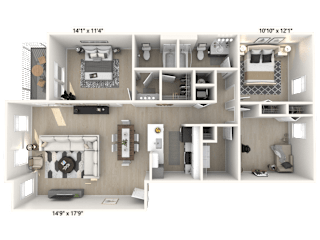 The Republic - 3 BR 2 BA Floor Plan at Alexandria of Carmel Apartments, Indiana, 46032