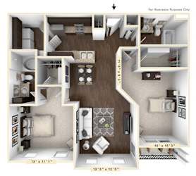 The Santa Cruz - 2 BR 2 BA Floor Plan at Bella Vista Apartments, Indiana