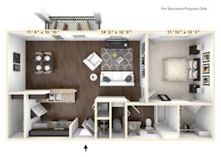 The Tuscany - 1 BR 1 BA Floor Plan at Bella Vista Apartments, Fishers, Indiana