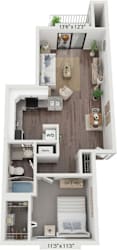 One Bedroom One Bath Renovated 3D Floor Plan at The Crossings Apartments in Grand Rapids, MI