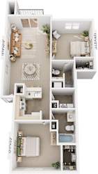 Two Bedroom Floor Plan at Tracy Creek Apartments, Perrysburg, Ohio