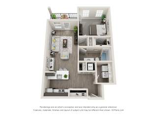 1 Bedroom 1 Bath Floor Plan at 24 at Bloomfield, Michigan