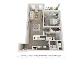 One Bed One Bath Floor Plan at 24 at Bloomfield, Michigan, 48302
