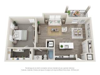 Oak 1 Bed 1 Bath Floor Plan at 24 at Bloomfield, Bloomfield Hills, 48304