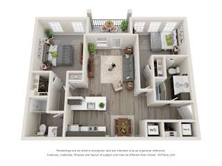Sycamore 2 Bed 2 Bath Floor Plan at Village Place Apartments, Romeoville, 60446