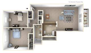 2-Bed/1-Bath, Violet Floor Plan at The Landings, Westland, MI, 48185