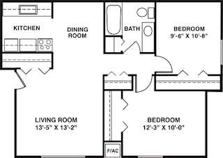 Two bedroom expanded 2D floor plan at Walnut Trail Apartments, Michigan