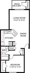 One bedroom 2D floor plan at Windmill Lakes Apartments, Holland, Michigan