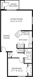 One bedroom end 2D floor plan at Windmill Lakes Apartments, Holland, Michigan