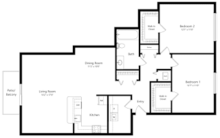 a black and white floor plan of a houseat The Harbours Apartments, Clinton Twp