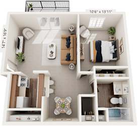 One Bedroom - Classic 3D Floor Plan at Wood Creek Apartments, Kenosha, Wisconsin