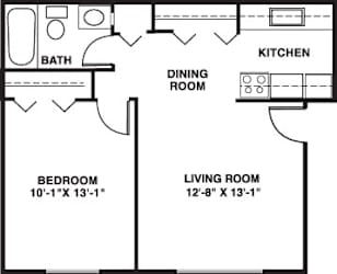 One bedroom standard 2D floor plan at Wood Creek Apartments, Kenosha