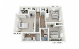 A floor plan of a small apartment with a bedroom, living room, and bathroom.