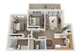 3D floor plan of the 2x2