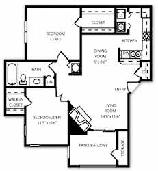 Arbor Mill  Traditional Floorplan 2 Bedroom 1 Bathroom