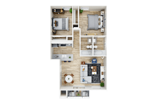 The Cedarwood - 3D floor plan - 2 bed 2 bath