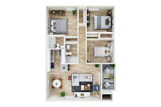 The Elmnwood - 3D floor plan - 3 bed 2 bath