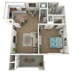 Claremont floor plan image - 1 bed 1 bath - 753 sqft