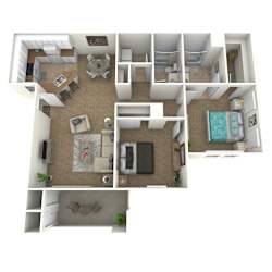 Keck floor plan image - 2 bed 2 bath - 1066 sqft