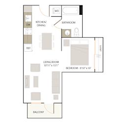 A1.1 floor plan - studio 1 bath at The Union Flats, Union City, CA