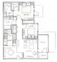 2D floor plan with dual bedrooms and open layout at Mullan Reserve Apartments, Missoula