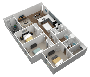 3 bed 2 bath 3d floor plan at Gateway Apartments, East Wenatchee , WA 98802