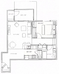 2D floor plan with one bedroom and balcony at Mullan Reserve Apartments, Montana, 59808