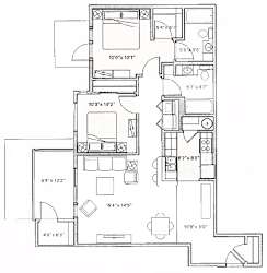 2D floor plan with two bedrooms and balcony access at Mullan Reserve Apartments, Missoula, MT 59808