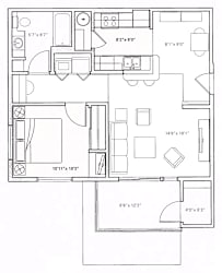 2D floor plan with one bedroom and dining area at Mullan Reserve Apartments, Missoula