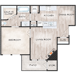1 Bed 1 Bath Floor Plan at The Davis Apartments, Alabama, 35816