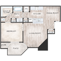 a floor plan of a room with a bedroom and a living room