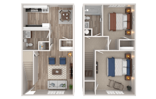 Two Bedroom Floor Plan at Waverly Manor Townhomes, Norcross, GA
