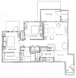 2D floor plan with two bedrooms and two bathrooms at Mullan Reserve Apartments, Missoula, MT 59808