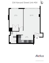 One bedroom floorplan example Unit E4