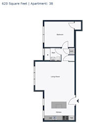 A floor plan of a 38 apartment sized apartment with 620 square feet.