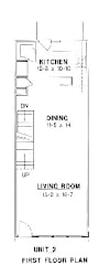 a floor plan for a small kitchen with a dining area and a living room