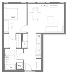 The Gabe Apartments in Portland, Oregon 1B Floor Plan