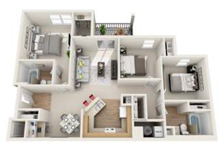 Quail Village Apartments 3 Bed 3 Bath Floor Plan