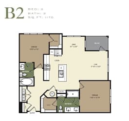 A floor plan of apartment B2 with 2 beds and 2 baths, totaling 1170 square feet.