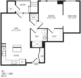 1Q1 Floor Plan at TriVista on Speer, Denver, CO