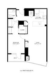 A black and white image of a floor plan for a penthouse.