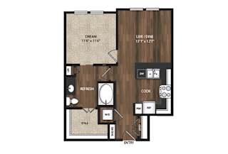 Main Street Flats Apartments Phase II 1x1 R Floor Plan